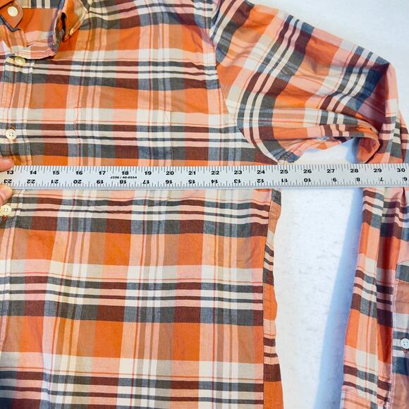 J. Crew Factory Button Down Shirt Summer Plaid XL Orange Long Sleeve Liteweight - Picture 7 of 10